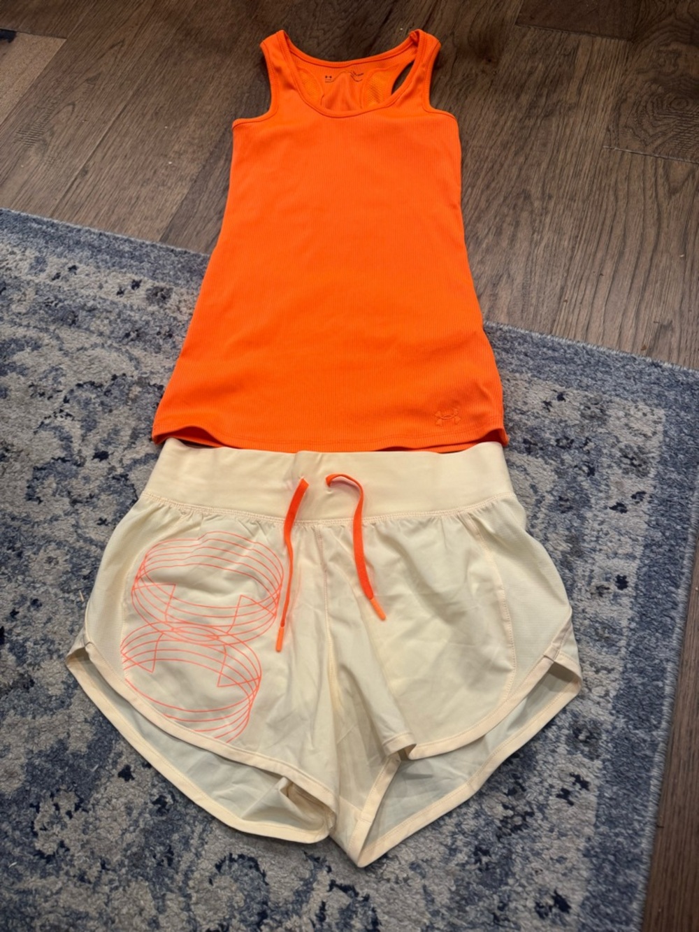 Under Armour Neon Orange Tank with Cream Athletic Shorts